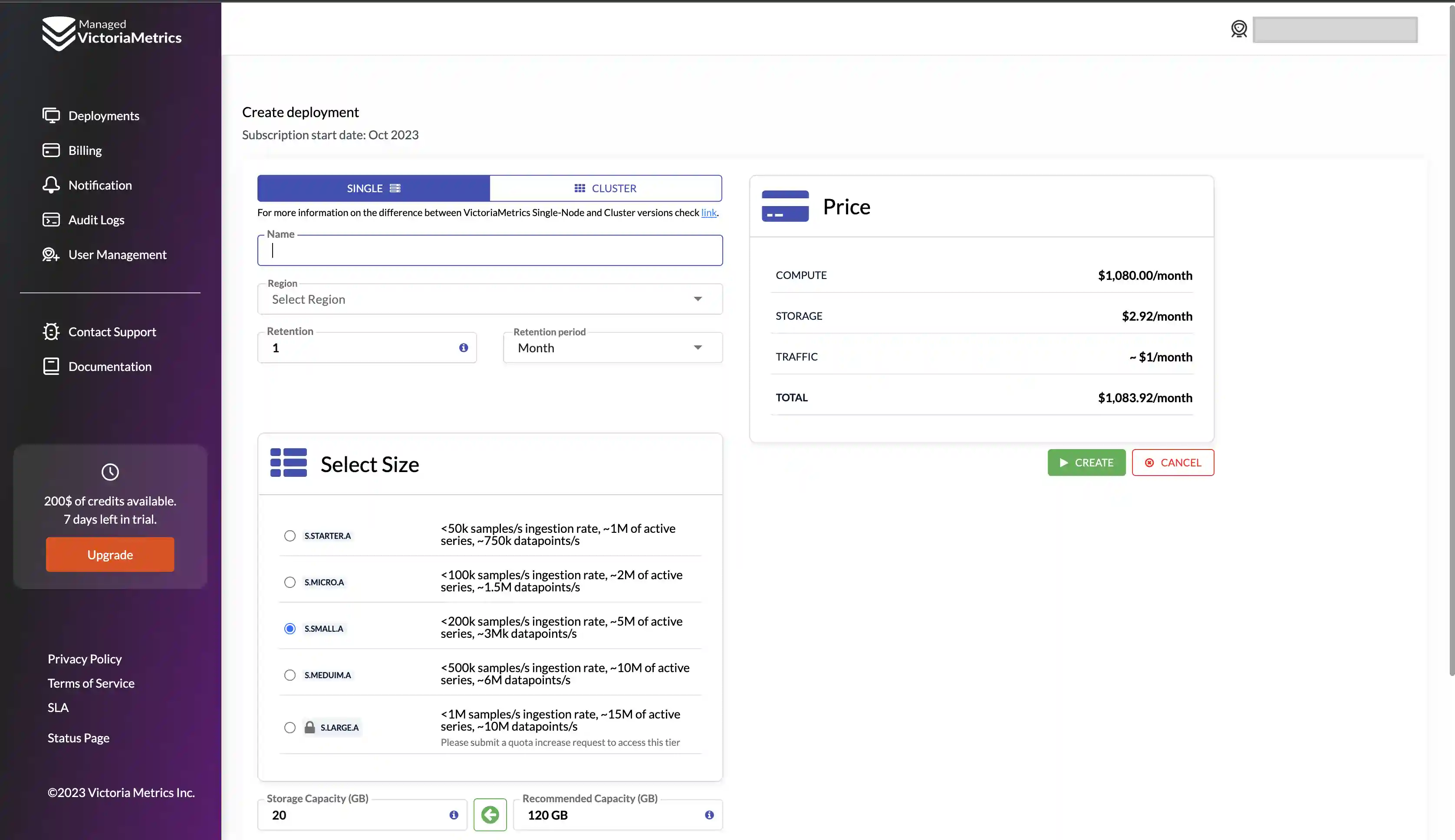 Create deployment form