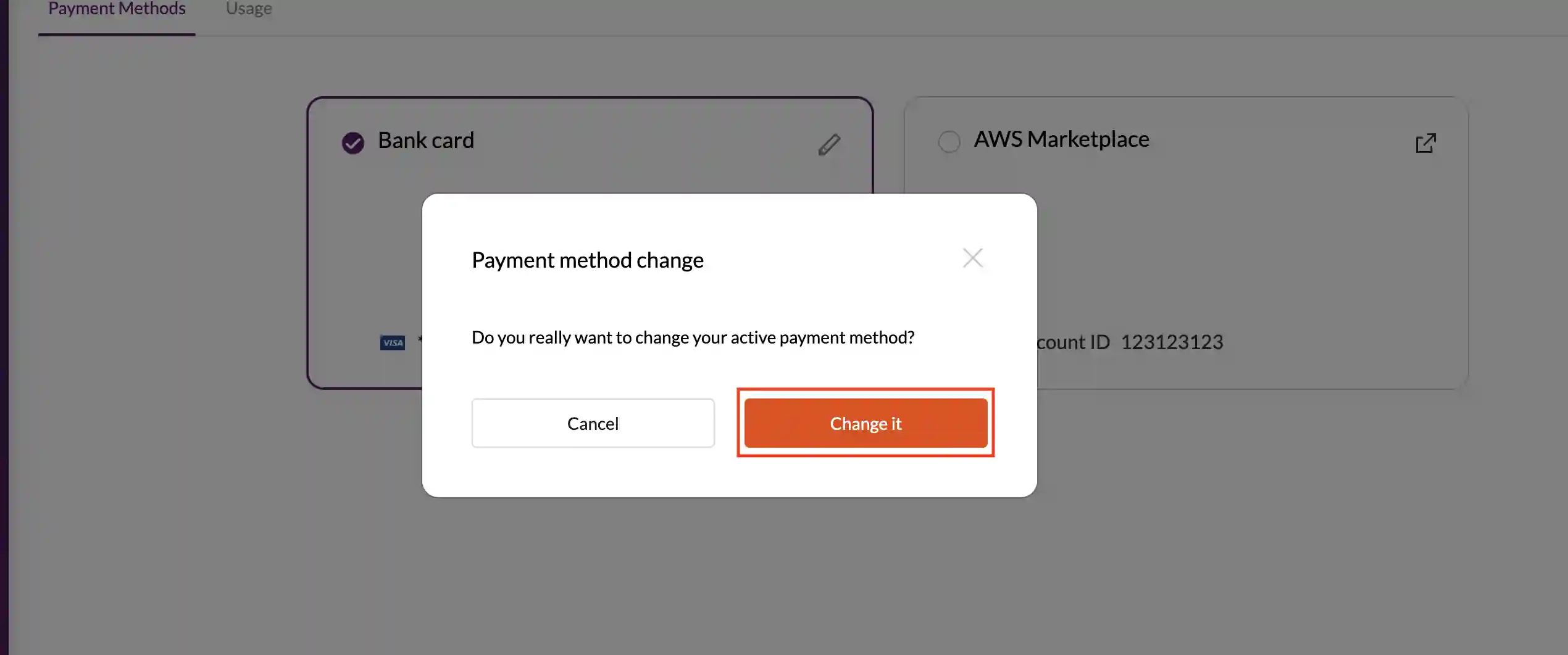 Change payment method confirmation