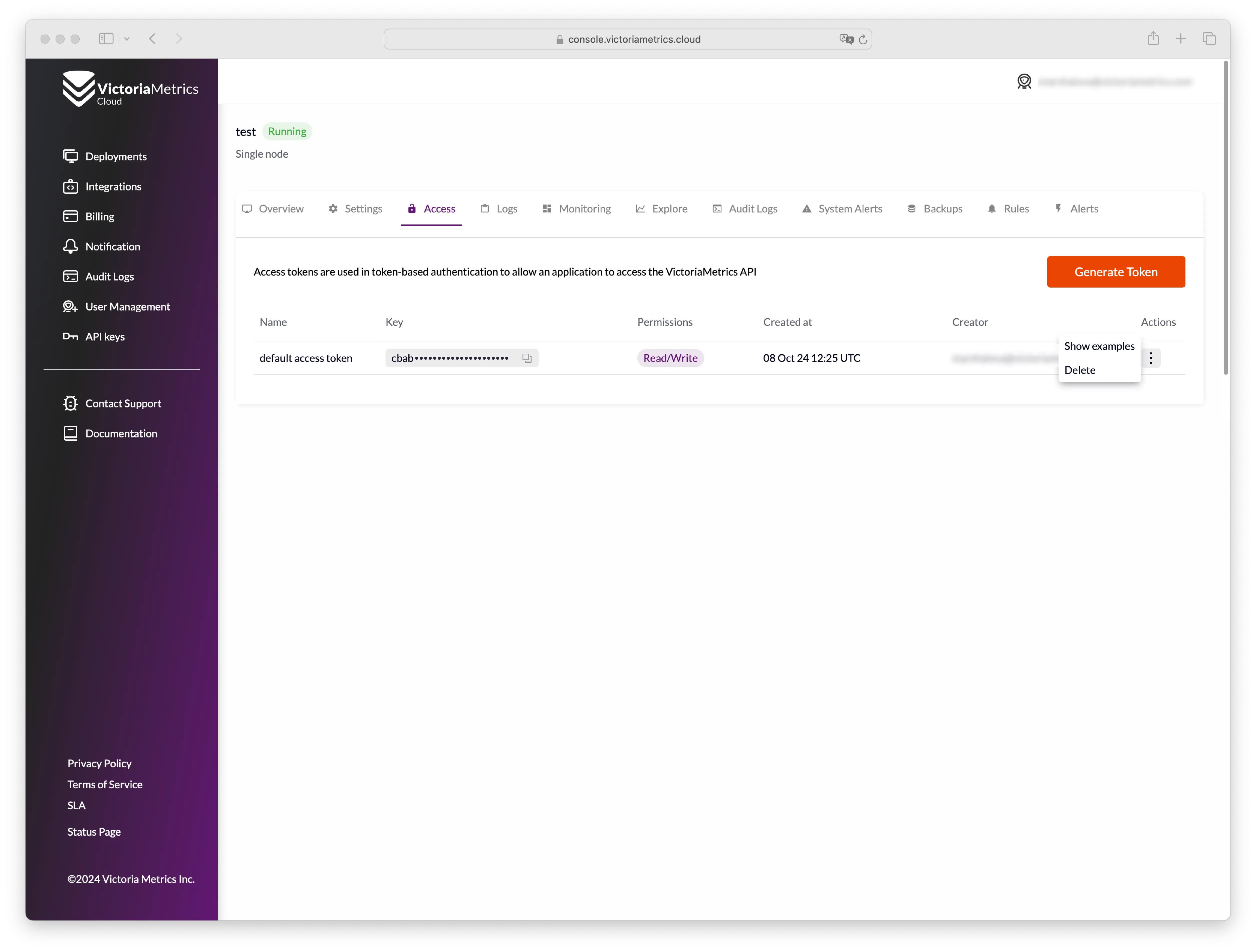 Deployment access token examples