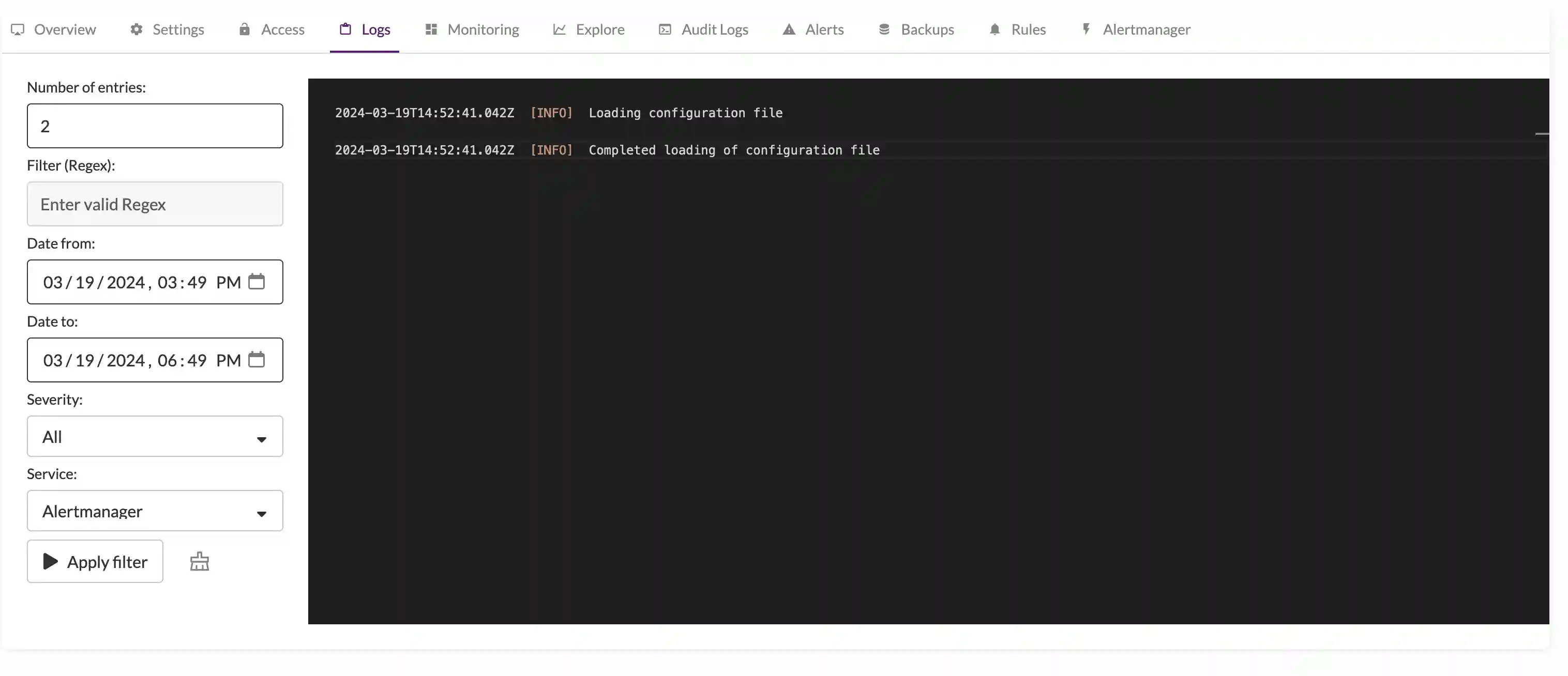 Troubleshoot logs